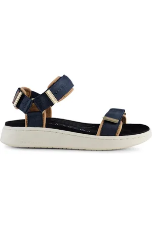 Woden Schoenen, Dames, Blauw, 38 EU, Leer, Line Platte Sandalen