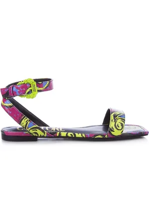 VERSACE Schoenen, Dames, Veelkleurig, 38 EU, Couture Print Platte Sandalen - Maat 38