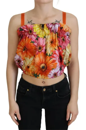Dolce & Gabbana Tops, Dames, Veelkleurig, S, Katoen, Blouse Kort Bloemen Katoenen Tanktop