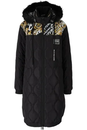 VERSACE Mantels, Dames, Zwart, S, Nylon, Gewatteerde Nylon Parka - Blijf Warm en Stijlvol