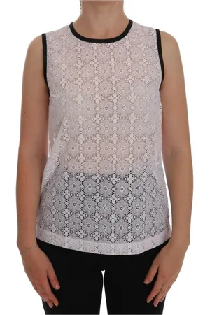 Dolce & Gabbana Tops, Dames, Wit, S, Nylon, Bloemen Kant Tanktop