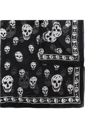 Alexander McQueen Accessoires, Heren, Zwart, ONE Size, Zwarte Zijden Sjaal met Skull Motief
