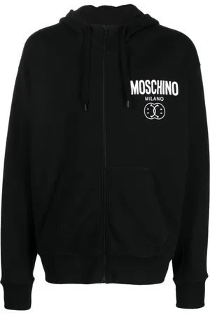 Moschino Sweatshirts & Hoodies, Heren, Zwart, M, Katoen, Logo-bedrukte katoenen hoodie met rits