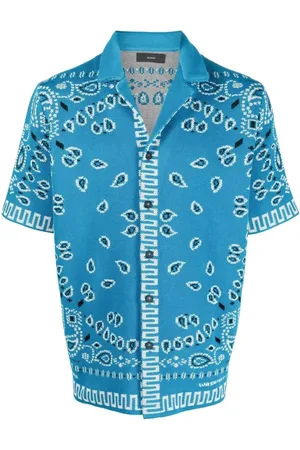 Alanui Overhemden, Heren, Blauw, M, Heldere Blauwe Bandana Piqué Shirt