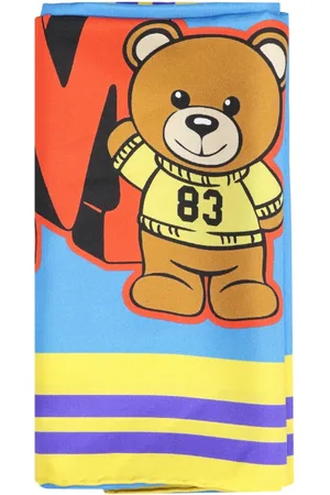 Moschino Accessoires, Dames, Veelkleurig, ONE Size, Zijden Sjaal, Varsity Teddy Bear Print