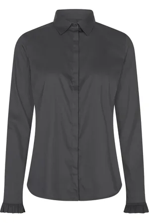 Mos Mosh Blouses & Shirts, Dames, Zwart, S, Katoen, Stijlvolle Feminine Blouse met Gerimpelde Details