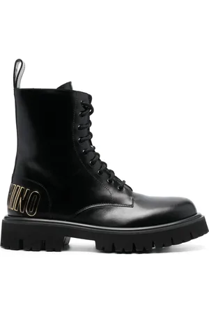 Moschino Schoenen, Heren, Zwart, 44 EU, Leer, Logo-Ingelegde Enkellaarzen