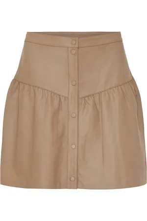 Notyz Rokken, Dames, Bruin, S, Leer, Leren Rok met Knopen Taupe