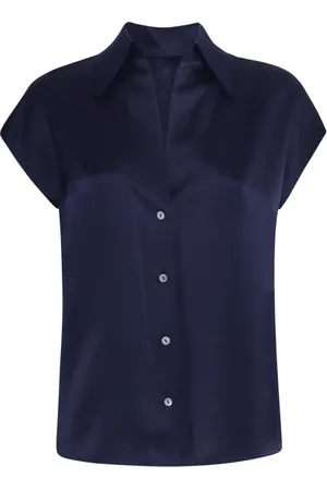 Vince Blouses & Shirts, Dames, Blauw, XS, Coastal Gerimpelde Blouse