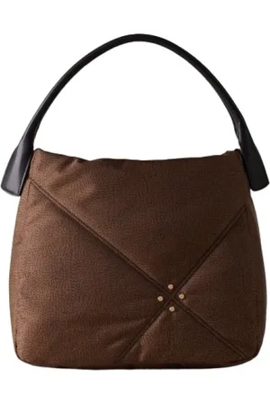 Borbonese Tassen, Dames, Bruin, ONE Size, Leer, Diagonaal Gestikte Hobo Tas