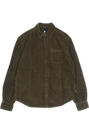 Element Overhemden, Heren, Groen, M, Bold Corduroy Overhemd met Lange Mouwen