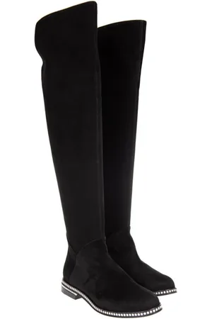 LE SILLA Schoenen, Dames, Zwart, 37 EU, Suède, Suède Over-Knee Laarzen met Kristalversierde Zool
