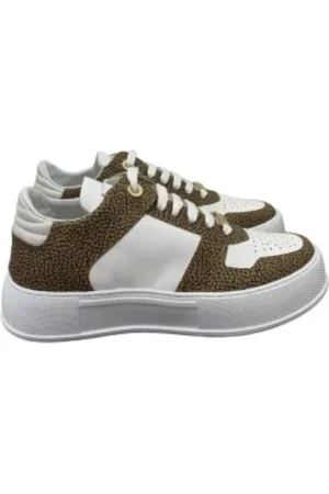 Borbonese Schoenen, Dames, Wit, 36 EU, Leer, Witte leren sneakers met graffiti OP Natural inzetstukken