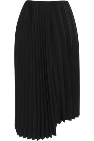 Saint Laurent Rokken, Dames, Zwart, S, Zwarte Asymmetrische Geplooide Midi Rok