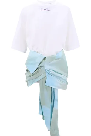 OFF-WHITE Kleedjes, Dames, Wit, M, Katoen, Prachtige Witte Jurk met Geborduurd Logo