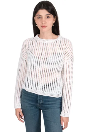 Vince Truien, Dames, Wit, M, Gehaakte Crew Pullover Optic