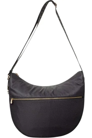 Borbonese Tassen, Dames, Zwart, ONE Size, Leer, Luna Tas Medium - Donker Zwart
