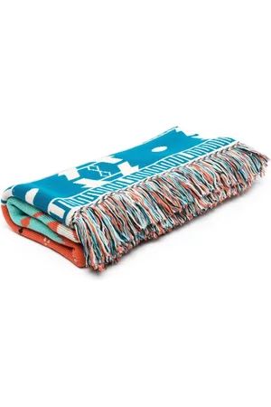 Alanui Accessoires, unisex, Blauw, ONE Size, Winter Intarsia-gebreide Franje Deken