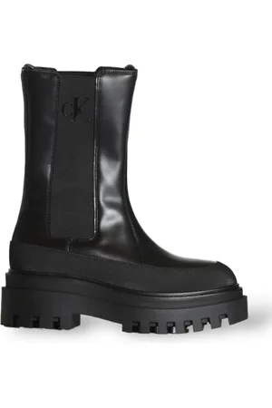 Calvin Klein Schoenen, Dames, Zwart, 37 EU, Katoen, Leren laarzen met gerecyclede materialen