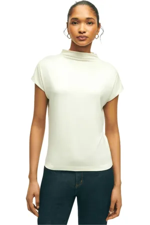 Brooks Brothers Tops, Dames, , XL, Rayon, Crèmekleurig stretch rayon jersey shirt