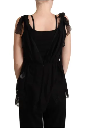 Dolce & Gabbana Blouses & Shirts, Dames, Zwart, L, Zwarte Zijden Camisole Tanktop met Kant
