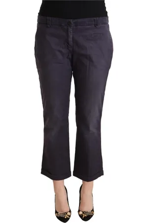 Jucca Broeken, Dames, Zwart, L, Katoen, Zwarte Cropped Broek met Lage Taille