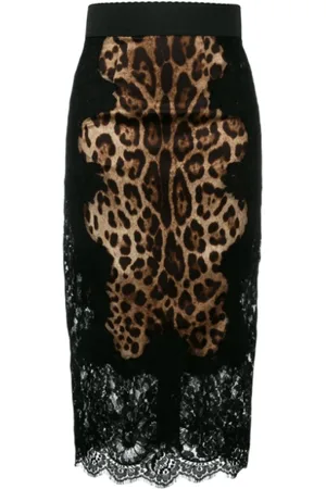 Dolce & Gabbana Rokken, Dames, Zwart, S, Katoen, Luipaardprint kokerrok