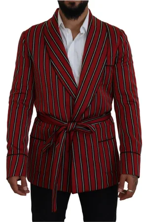 Dolce & Gabbana Jassen, Heren, Rood, M, Polyester, Rode gestreepte lange badjas met ceintuur