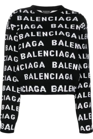 Balenciaga Truien, Dames, Zwart, L, Wol, Logo Wollen Trui