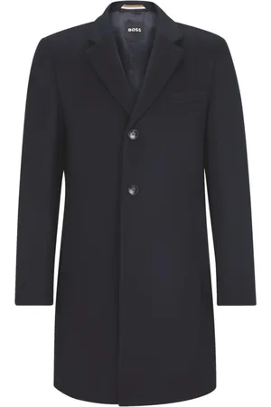 HUGO BOSS Mantels, Heren, Blauw, L, Wol, Slim Fit Wol en Kasjmier Jas in Blauw
