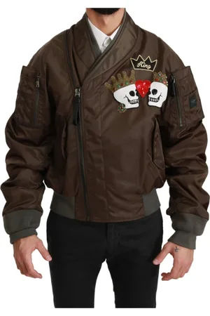 Dolce & Gabbana Jassen, Heren, Bruin, S, Nylon, Bruine kralen kroon schedel logo jas