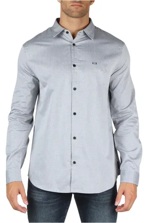 Armani Exchange Overhemden, Heren, Grijs, S, Katoen, Regular Fit Katoenen Overhemd met Logo Borduursel
