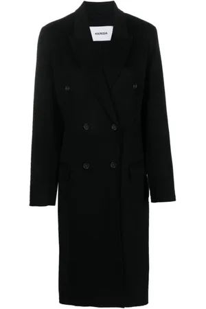 KRIZIA Mantels, Dames, Zwart, M, Wol, Zwarte Wol-Kasjmier Jas