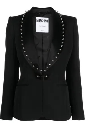Moschino Jassen, Dames, Zwart, S, Wol, Zwarte Spike-Versierde Bar-Pin Blazer