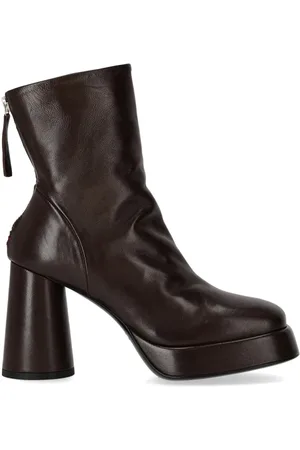 HALMANERA Schoenen, Dames, Bruin, 40 EU, Leer, Lara Donkerbruine Enkellaars met Hak