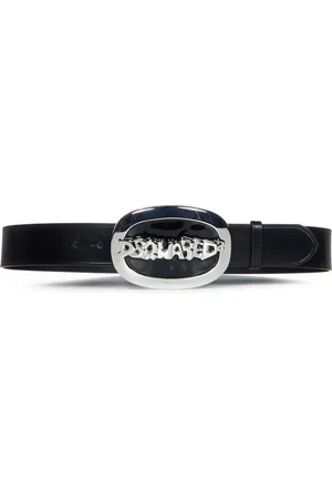 Dsquared2 Accessoires, Dames, Zwart, 75 CM, Leer, Zwarte leren riem met zilveren gesp