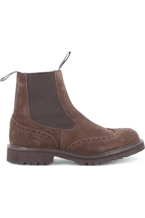 TRICKERS Schoenen, Heren, Bruin, 44 1/2 EU, Suède, Bruine Suède Chelsea Boot met Brogue Detail