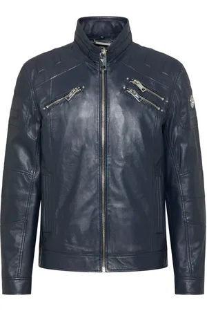 Carlo Colucci Jassen, Heren, Blauw, M, Joker Bikerstijl Leren Jas