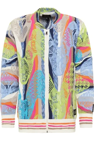 Carlo Colucci Sweatshirts & Hoodies, Heren, Veelkleurig, M, Unieke Gebreide Blouson