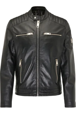 Carlo Colucci Jassen, Heren, Zwart, M, Heren Biker Leren Jas - Bento - Zwart