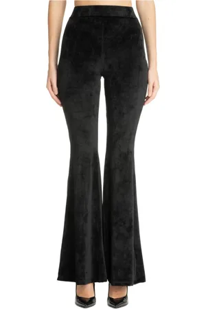 GCDS Broeken, Dames, Zwart, S, Polyester, Hoge taille effen broek met logo borduursel