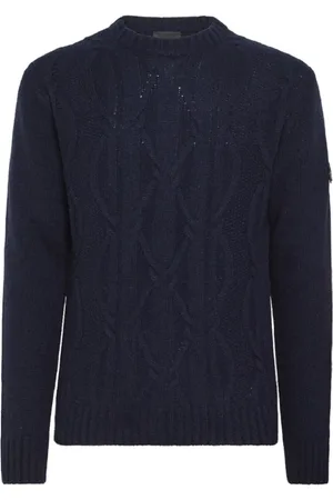 Peuterey Sweatshirts & Hoodies, Heren, Blauw, S, Wol, Blauwe trui van wolmix met kabels