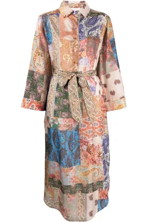 ZIMMERMANN Kleedjes, Dames, Veelkleurig, M, Patchwork Paisley Zijden Overhemdjurk
