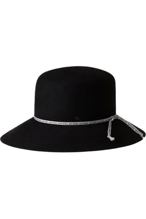 Le Mont St Michel Accessoires, Dames, Zwart, M, Wol, Zwarte Hoed met Witte Stoffen Ornamenten