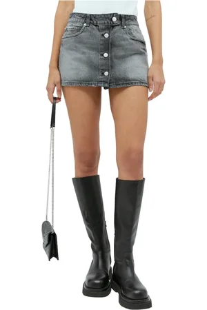 Courrèges Rokken, Dames, Grijs, S, Denim, Denim Mini Rok met Logo Borduursel