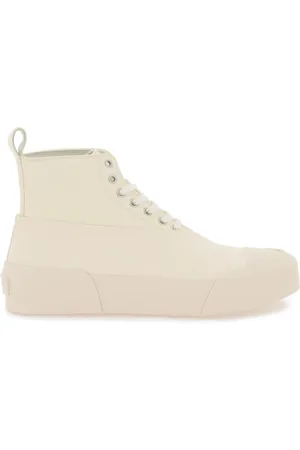 Jil Sander Schoenen, Dames, Wit, 36 EU, Suède, Leren High-Top Sneakers met Suède Paneel