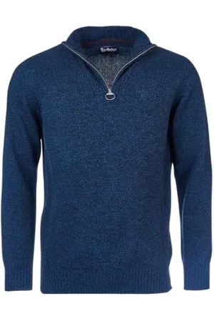 Barbour Sweatshirts & Hoodies, Heren, Blauw, M, Wol, Klassieke Lamswollen Half Zip Trui