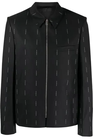 Givenchy Jassen, Heren, Zwart, M, Wol, Zwarte wollen blazer met all-over logo print