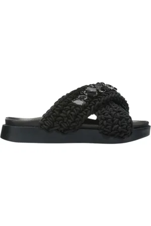 INUIKII Schoenen, Dames, Zwart, 38 EU, Leer, Woven Stones slippers