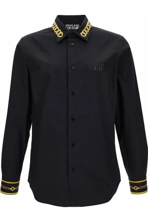 VERSACE Overhemden, Heren, Zwart, M, Nylon, Slim Fit Chain Panel Nylon Shirt